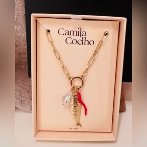 Camila Coelho Gold Italian Fish Pendant Necklace with Pearl and Red Accent